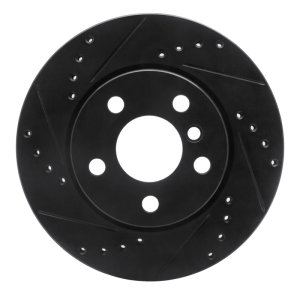 Mini Cooper Brake Rotor (1) - Front Left - R1 Concepts - Drilled & Slotted - Black - `14-`24